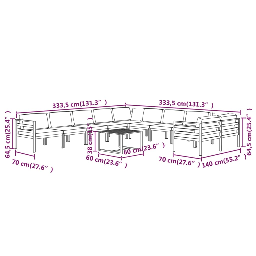 11 Piece Garden Lounge Set with Cushions Aluminium Anthracite