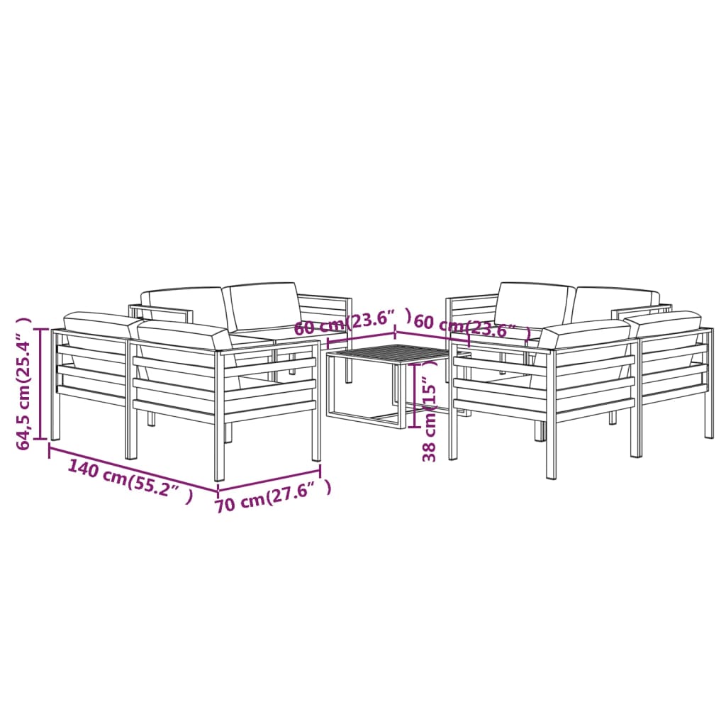 9 Piece Garden Lounge Set with Cushions Aluminium Anthracite