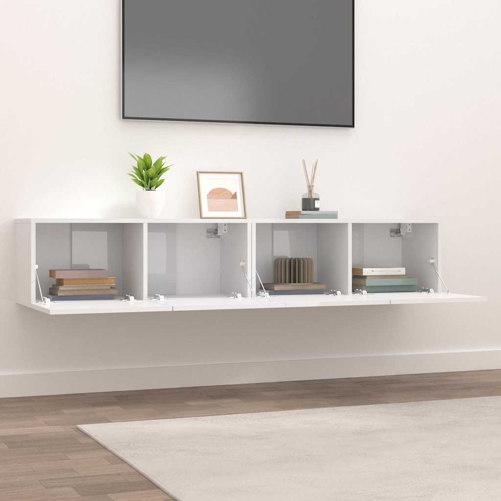 TV Cabinets 2 pcs High Gloss White 80x30x30 cm Engineered Wood