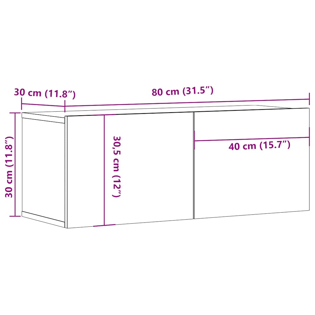 TV Cabinets 2 pcs High Gloss White 80x30x30 cm Engineered Wood