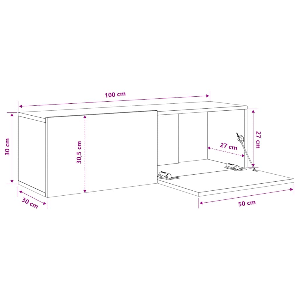 Wall TV Cabinets 2 pcs Black 100x30x30 cm Engineered Wood