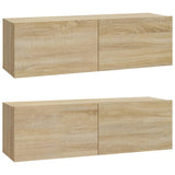 Wall TV Cabinets 2 pcs Sonoma Oak 100x30x30 cm Engineered Wood - Front View