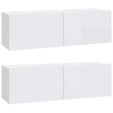 Wall TV Cabinets 2 pcs High Gloss White 100x30x30 cm Engineered Wood - Front View