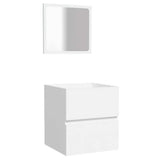 Bathroom Cabinet with Mirror White Engineered Wood - Front View