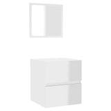 Bathroom Cabinet with Mirror High Gloss White Engineered Wood - Front View