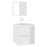 Bathroom Cabinet with Mirror High Gloss White Engineered Wood - Top-Down View