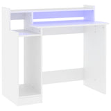 Desk with LED Lights White 97x45x90 cm Engineered Wood - Front View