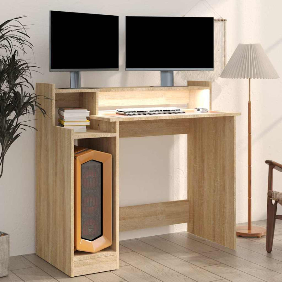 Desk with LED Lights Sonoma Oak 97x45x90 cm Engineered Wood