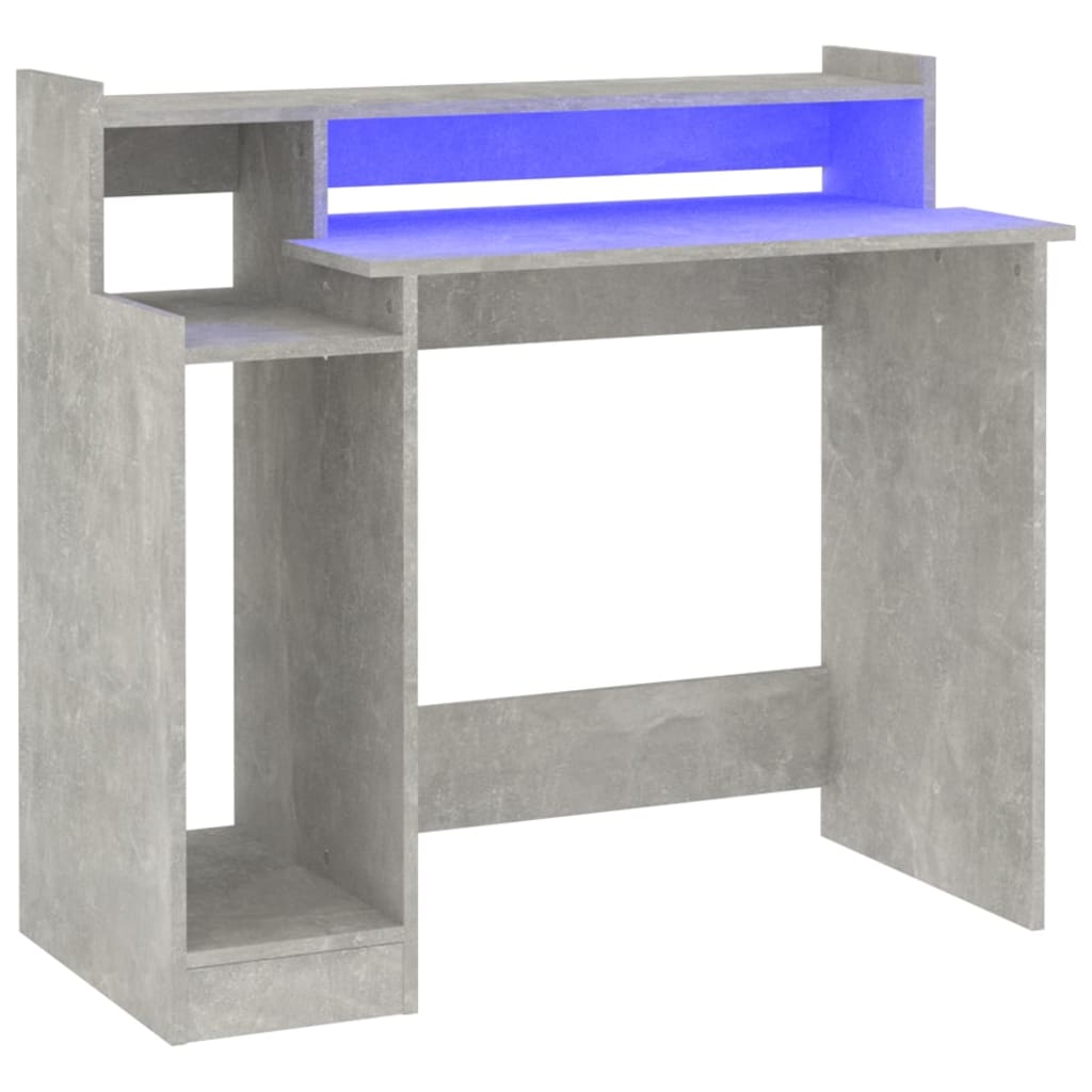 Desk with LED Lights Concrete Grey 97x45x90 cm Engineered Wood