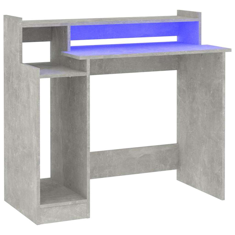 Desk with LED Lights Concrete Grey 97x45x90 cm Engineered Wood