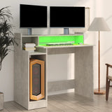 Desk with LED Lights Concrete Grey 97x45x90 cm Engineered Wood