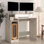 Desk with LED Lights Concrete Grey 97x45x90 cm Engineered Wood