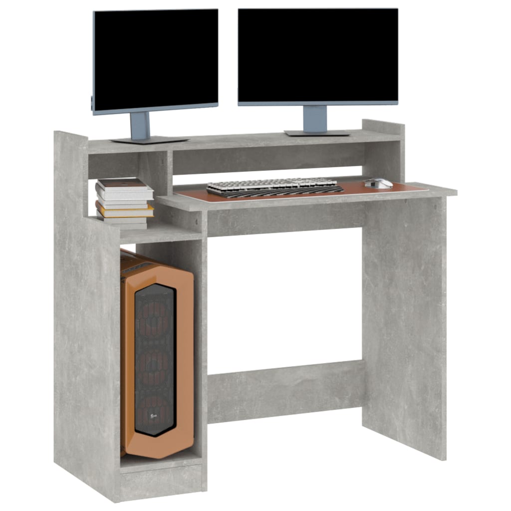 Desk with LED Lights Concrete Grey 97x45x90 cm Engineered Wood