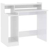 Desk with LED Lights High Gloss White 97x45x90 cm Engineered Wood