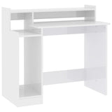Desk with LED Lights High Gloss White 97x45x90 cm Engineered Wood - Side View