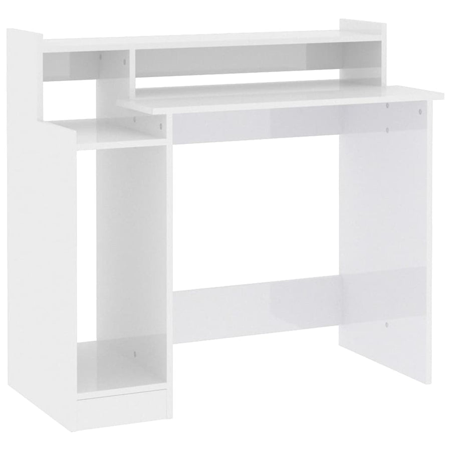 Desk with LED Lights High Gloss White 97x45x90 cm