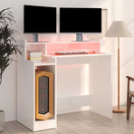 Desk with LED Lights High Gloss White 97x45x90 cm