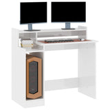 Desk with LED Lights High Gloss White 97x45x90 cm Engineered Wood - Close-Up Angle