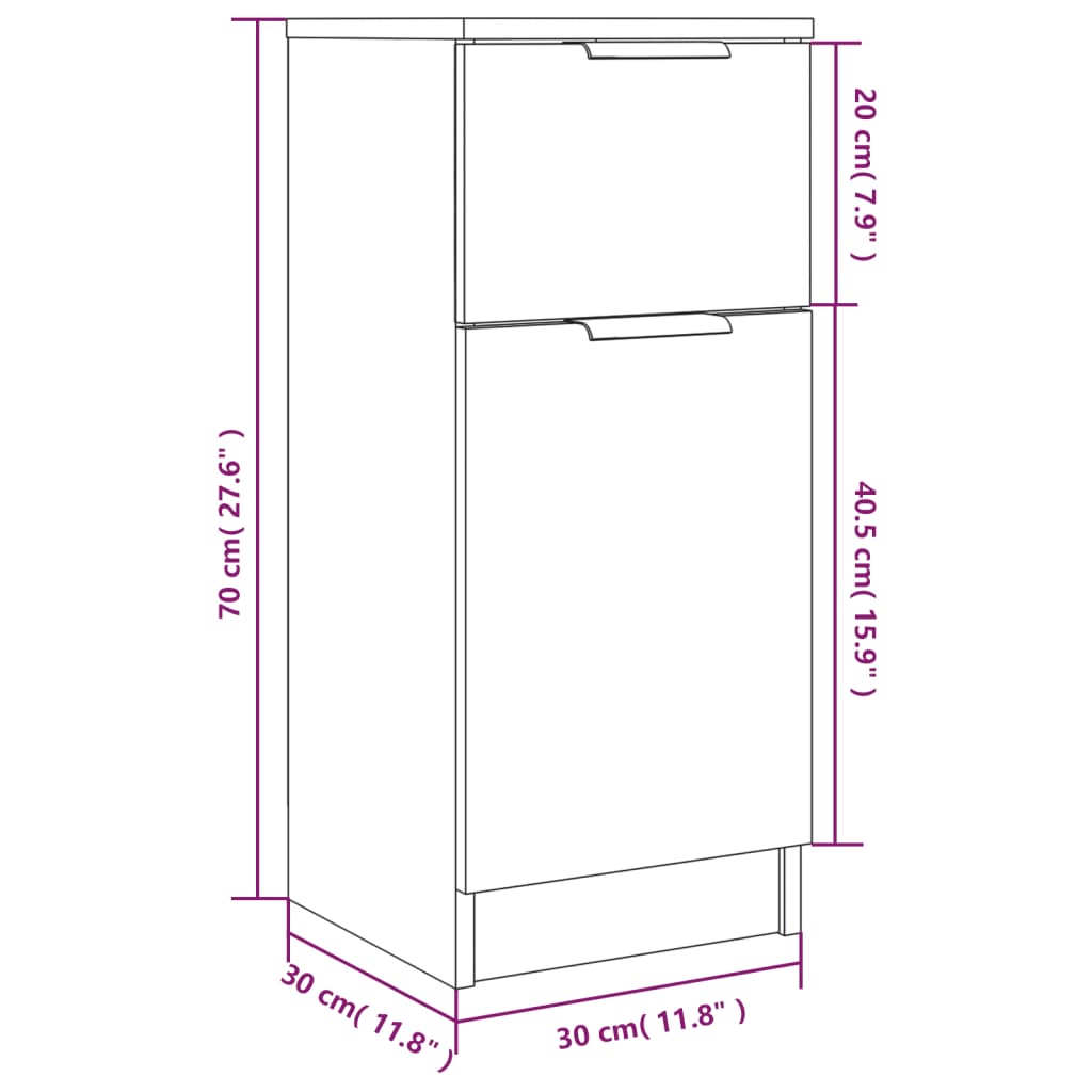Sideboards 2 pcs High Gloss White 30x30x70 cm Engineered Wood