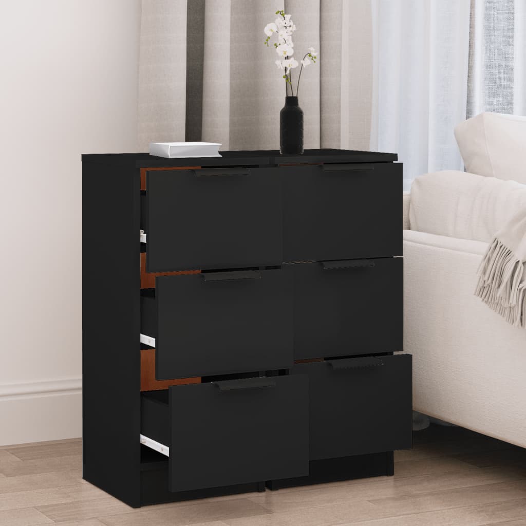 Sideboards 2 pcs Black 30x30x70 cm Engineered Wood