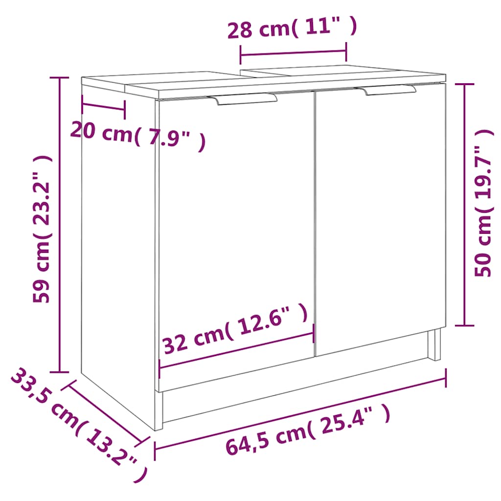Bathroom Cabinet High Gloss White 64.5x33.5x59cm Engineered Wood