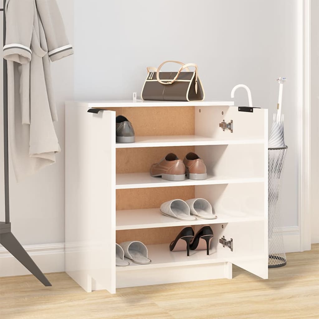 Shoe Cabinet High Gloss White 59x35x70 cm Engineered Wood