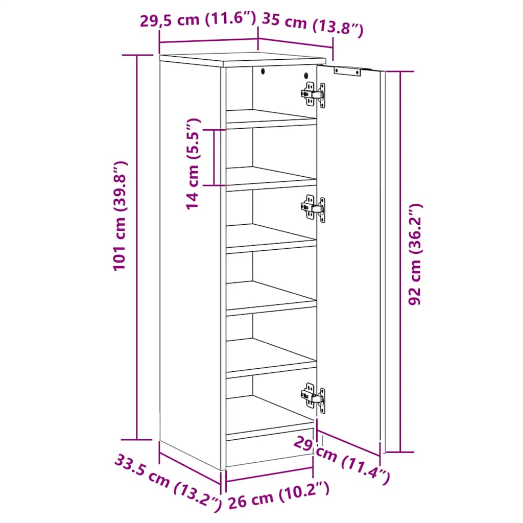 Shoe Cabinet Black 30x35x100 cm Engineered Wood