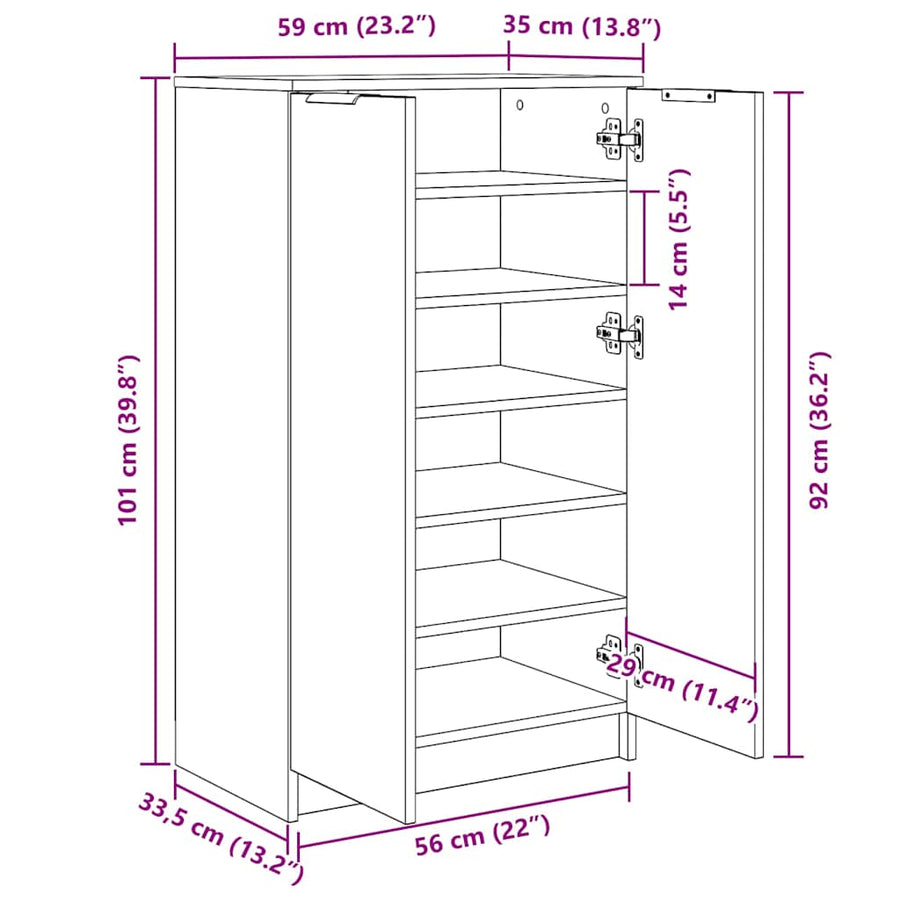 Shoe Cabinet Black 59x35x100 cm Engineered Wood