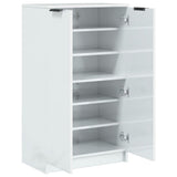 Shoe Cabinet High Gloss White 59x35x100.5 cm Engineered Wood - Close-Up Angle