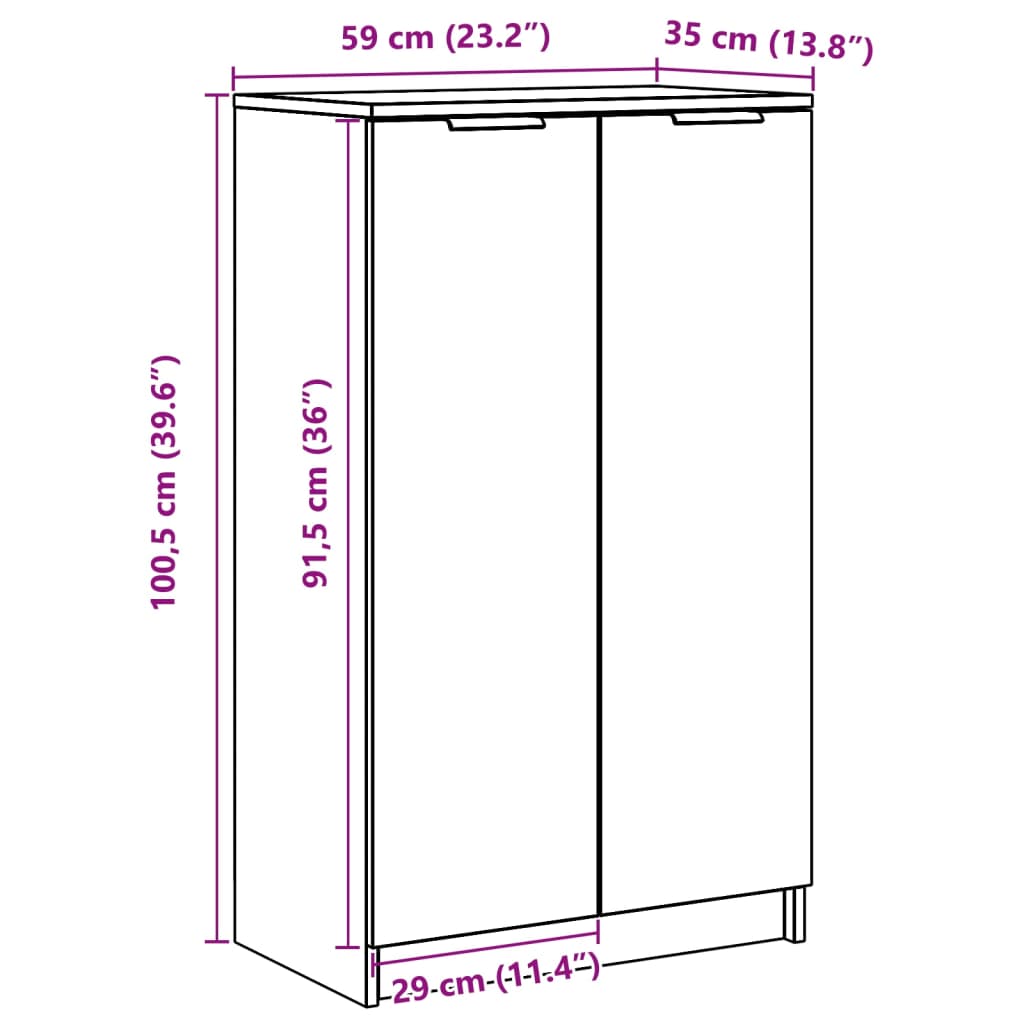 Shoe Cabinet High Gloss White 59x35x100.5 cm Engineered Wood