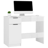 Desk High Gloss White 100x50x75 cm Engineered Wood - 45-Degree Angle