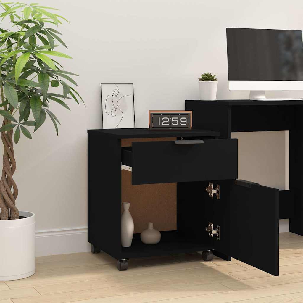 Mobile File Cabinet with Wheels Black 45x38x54cm Engineered Wood