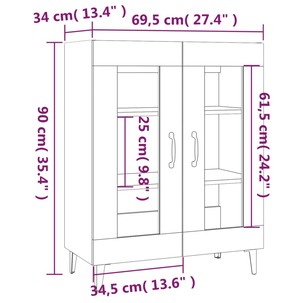 Sideboard High Gloss White 69.5x34x90 cm Engineered Wood