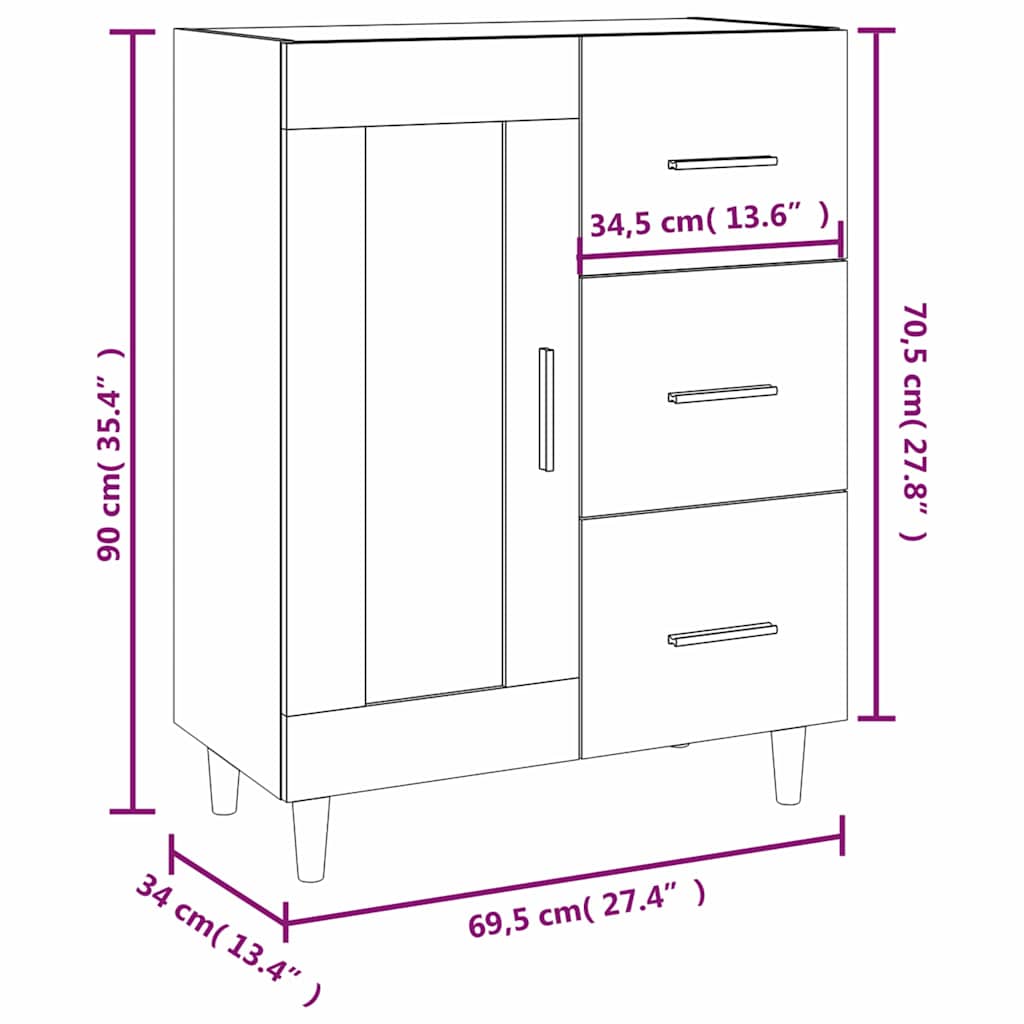 Sideboard with Drawer Black 69,5 x 34 x 90 cm Engineered Wood