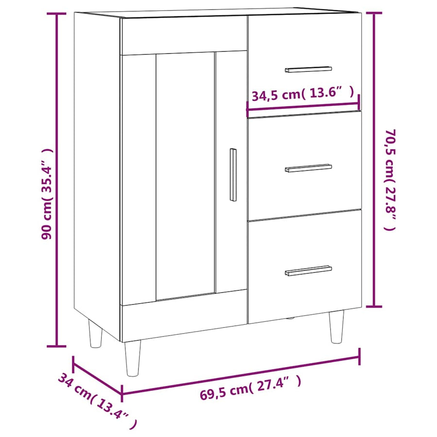 Sideboard High Gloss White 69.5x34x90 cm Engineered Wood