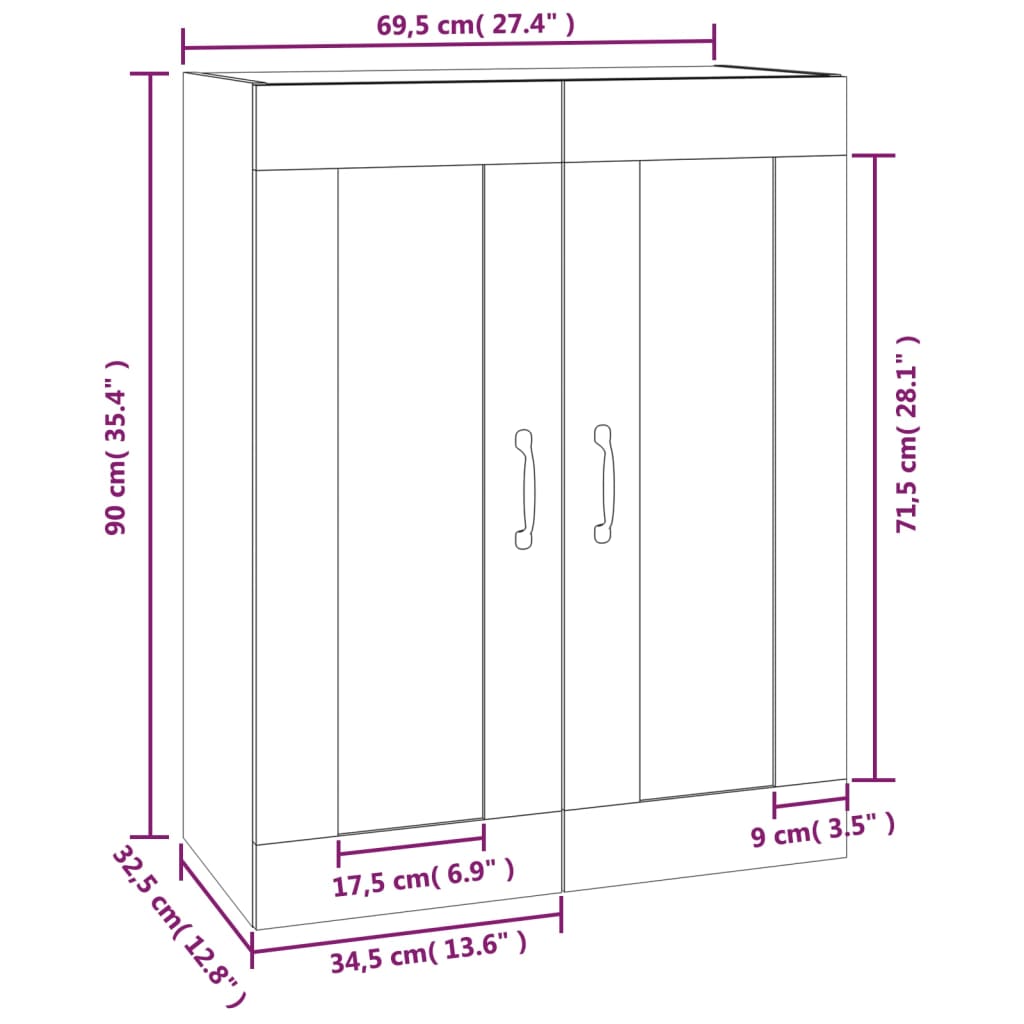 Hanging Wall Cabinet Black 69.5x32.5x90 cm