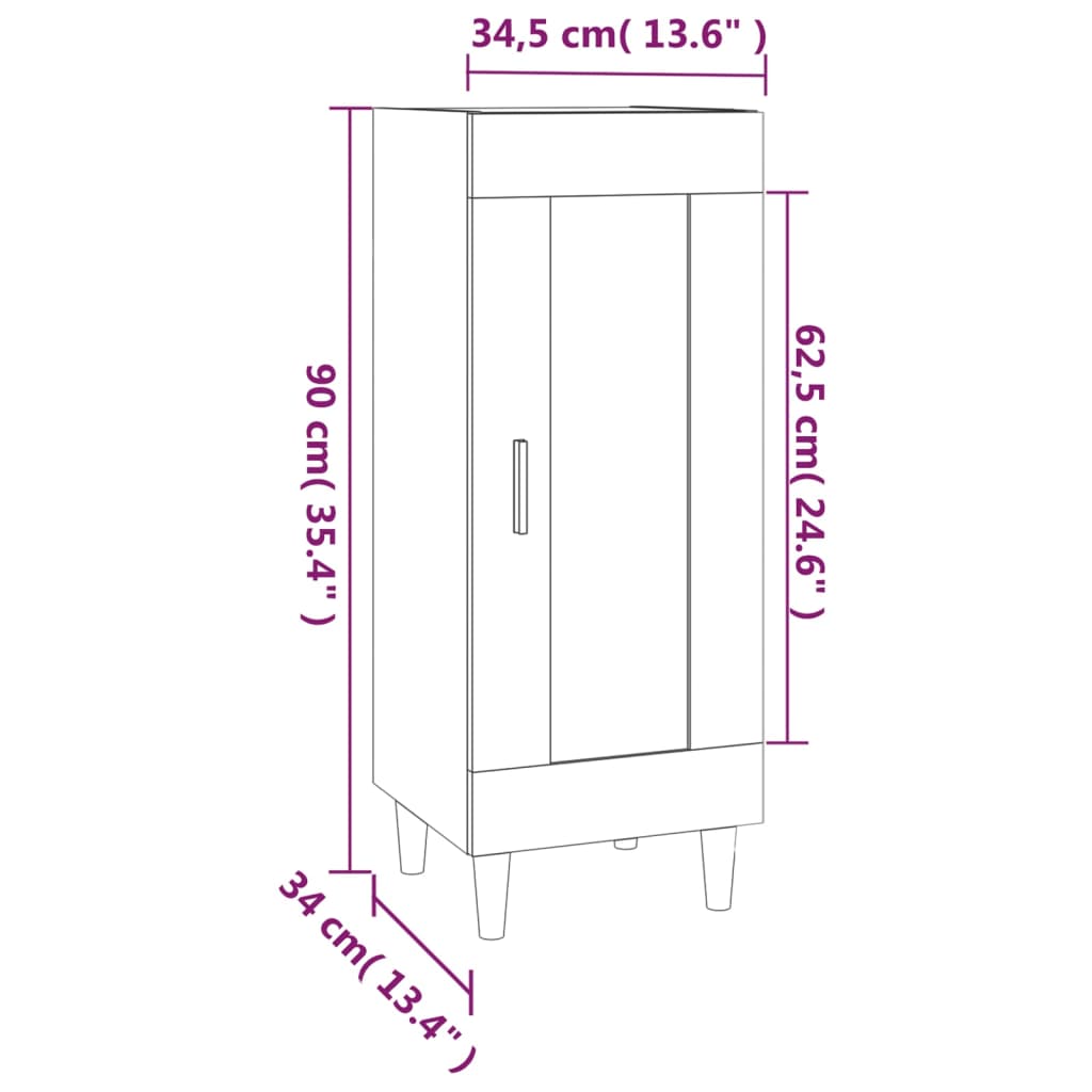 Sideboard High Gloss White 34.5x34x90 cm Engineered Wood