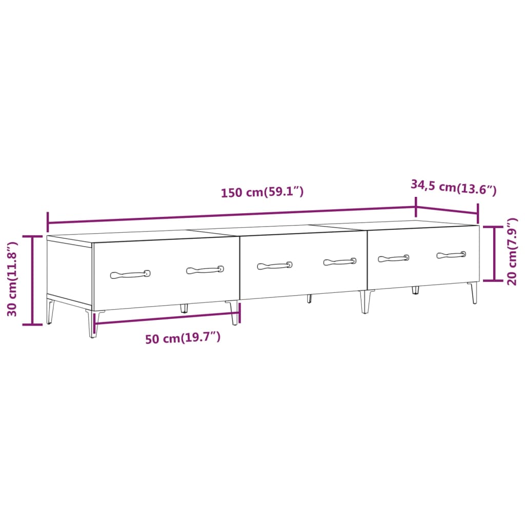 TV Cabinet White 150x34.5x30 cm Engineered Wood