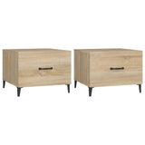 Coffee Table with Metal Legs 2 pcs Sonoma Oak 50x50x40 cm - Front View