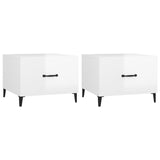 Coffee Tables with Metal Legs 2 pcs High Gloss White 50x50x40 cm - Front View