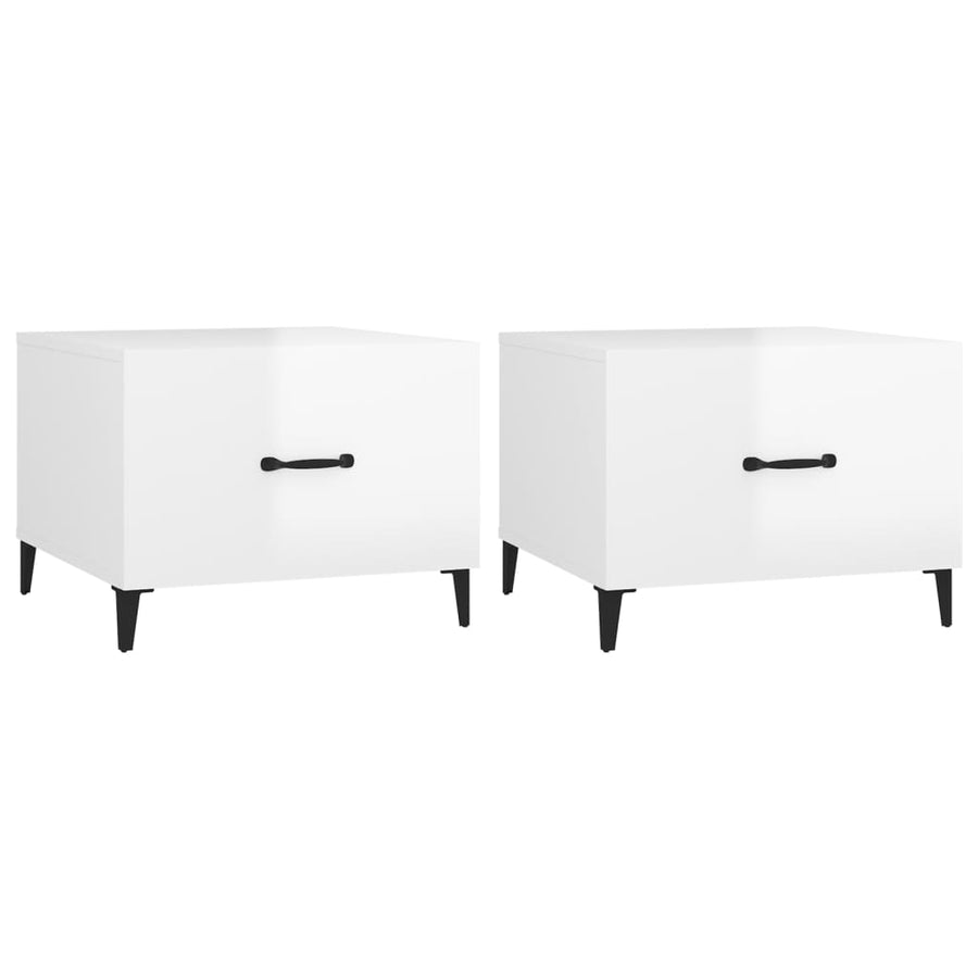 Coffee Tables with Metal Legs 2 pcs High Gloss White 50x50x40cm