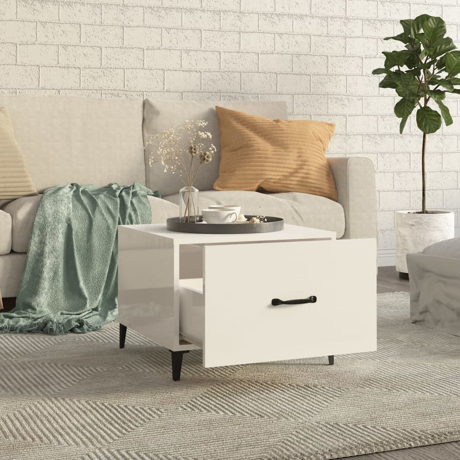 Coffee Tables with Metal Legs 2 pcs High Gloss White 50x50x40cm