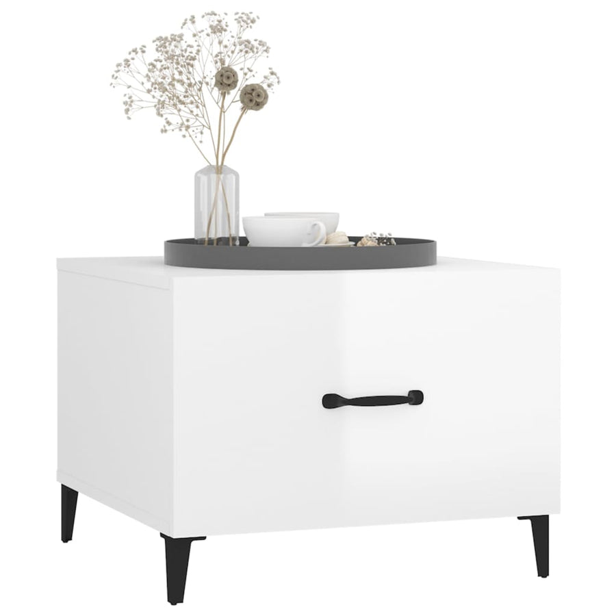 Coffee Tables with Metal Legs 2 pcs High Gloss White 50x50x40cm