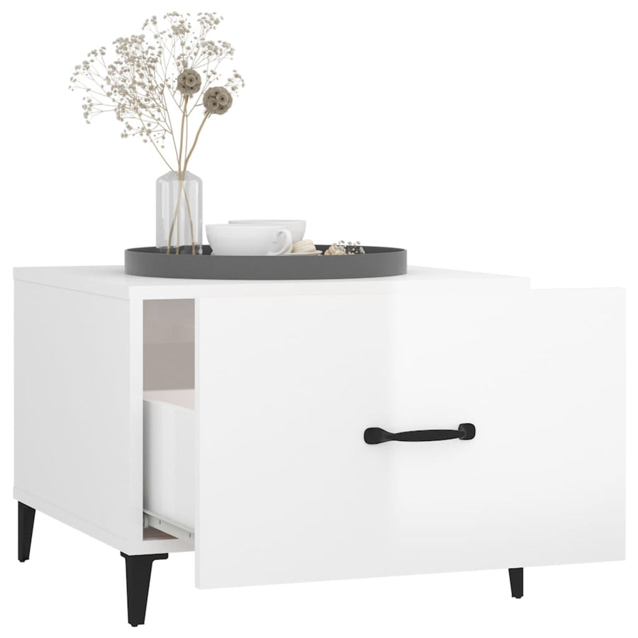 Coffee Tables with Metal Legs 2 pcs High Gloss White 50x50x40cm
