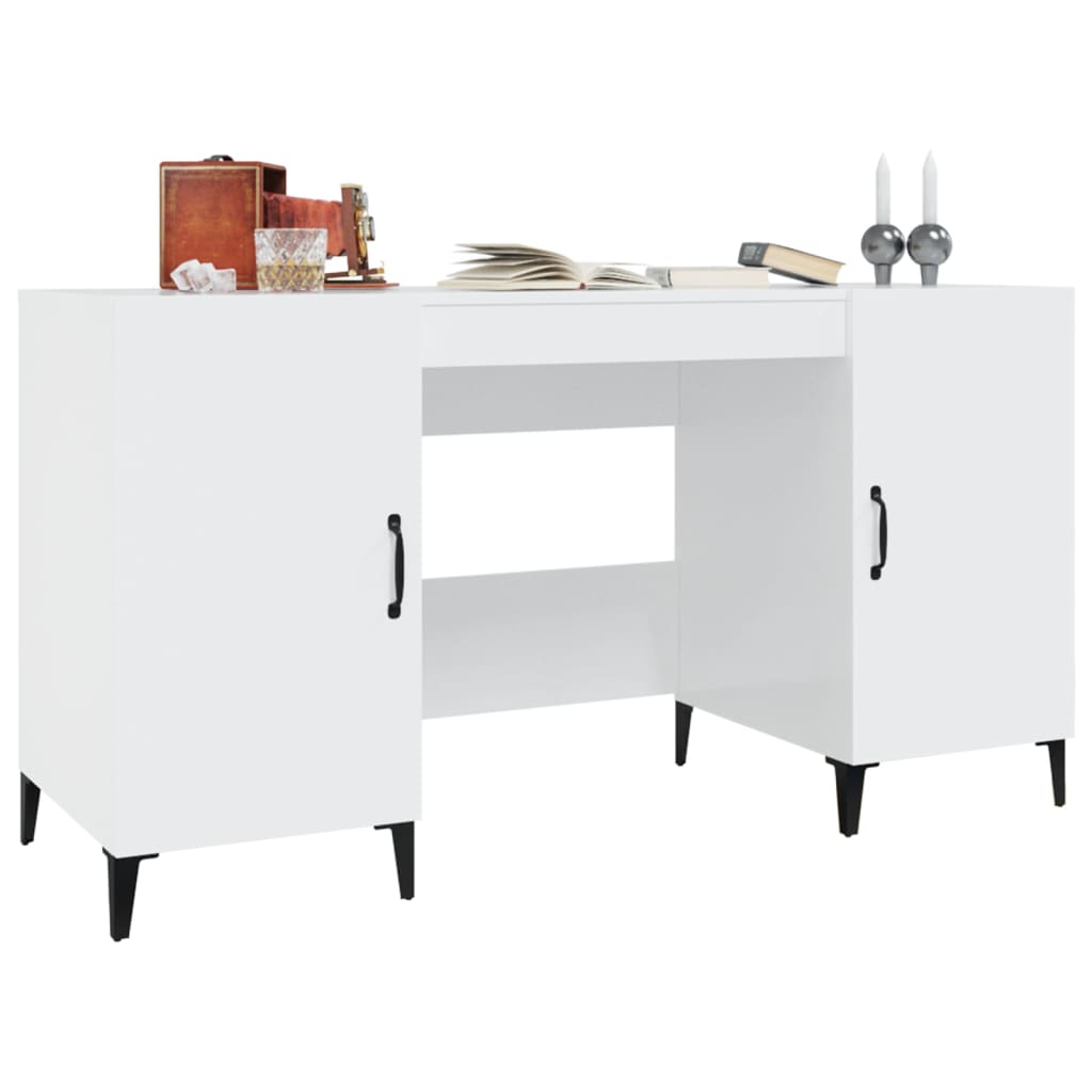 Desk High Gloss White 140x50x75 cm Engineered Wood