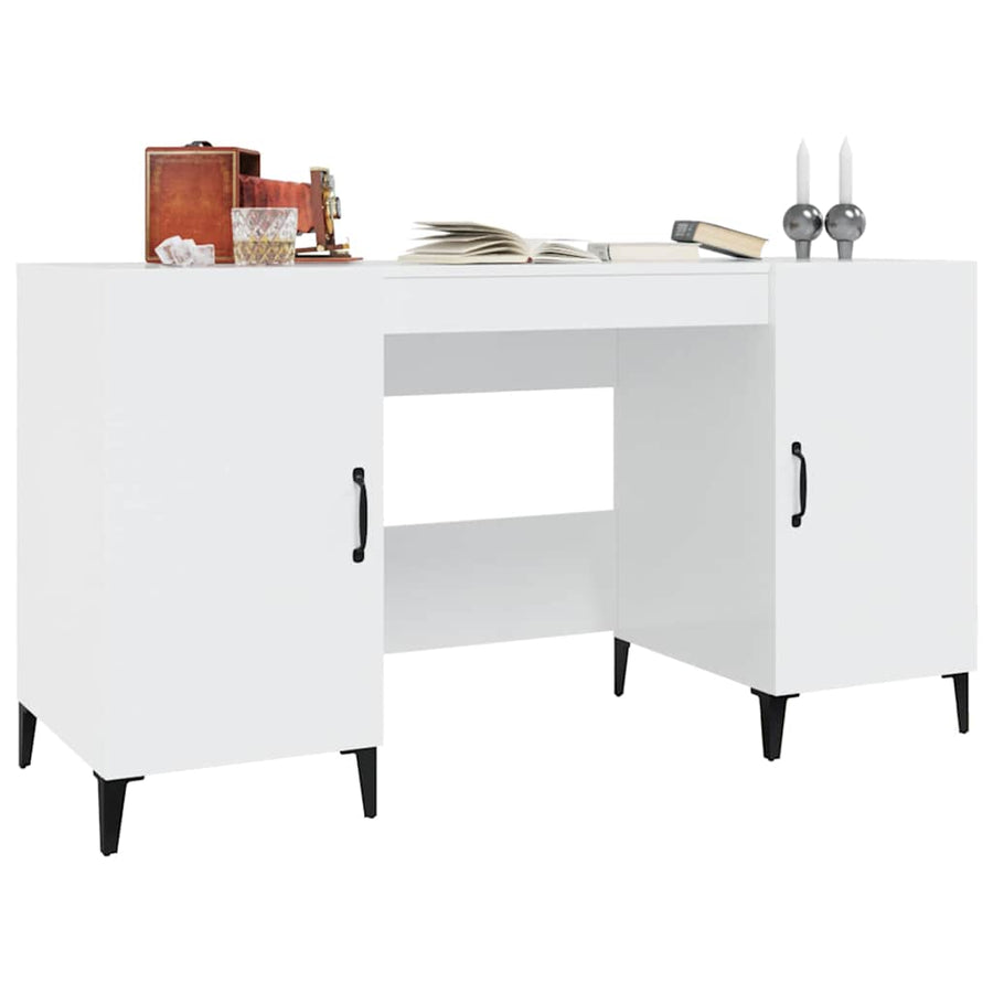 Desk High Gloss White 140x50x75 cm Engineered Wood