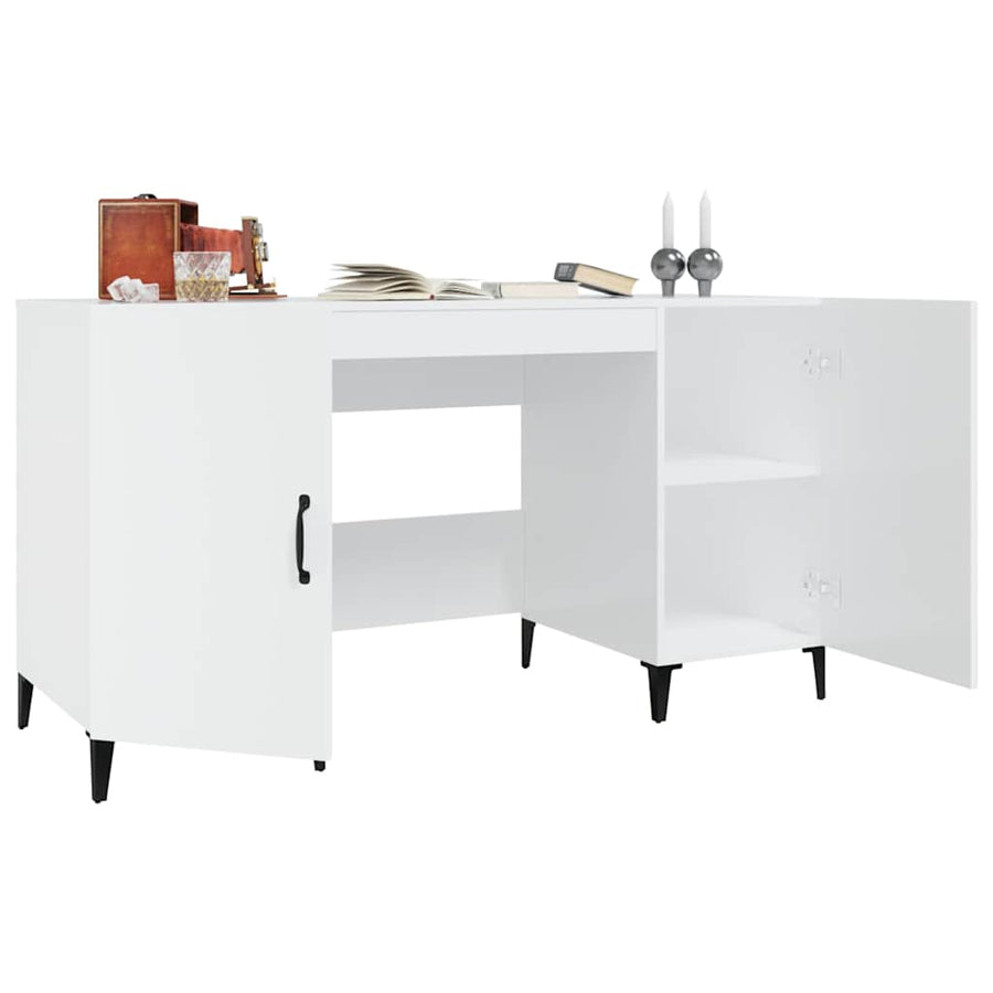 Desk High Gloss White 140x50x75 cm Engineered Wood