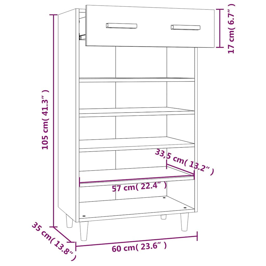 Shoe Cabinet White 60x35x105 cm Engineered Wood
