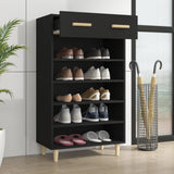 Shoe Cabinet Black 60x35x105 cm Engineered Wood - Side View