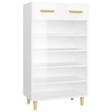 Shoe Cabinet High Gloss White 60x35x105 cm Engineered Wood - Front View